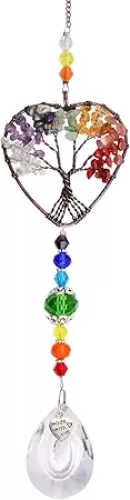 1pcs Rainbow Heart-Shaped Sun Catcher, Tree of Life Crystal Suncatcher Window Hanging Crystals Ornament Chakra Stones Prism Drop Pendant for Garden Home Car Lamp Window Decoration
