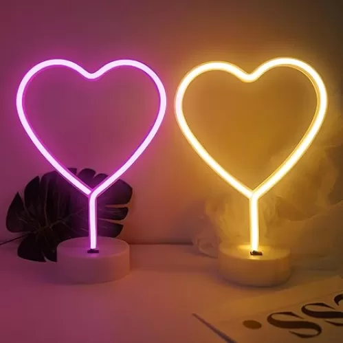 2 Pack Heart Neon Signs, Pink LED Neon Light and Warm White Battery Operated or USB Powered Decoration Lamp, Neon Lights Decor for Mother's Day's Gifts, Wedding, Party, Pink Room Decor