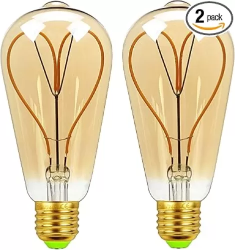 2 Pack ST64 Heart Shaped Filament Light Bulb E26 4W Equivalent 40W, Warm White 2300K for Home Light, 320 Lumens, E26 Base, AC110-140V, Dimmable, ST64 LED Decorative Bulbs