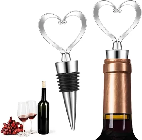 2 Pcs Wine Stopper Reusable Heart Shape Wine Beverage Bottle Sealers Leak proof Keep Fresh Bottle Cover Decorative Outlet Cap Plug Cork for Champagne Beer Collection Home Hotel (Silver)