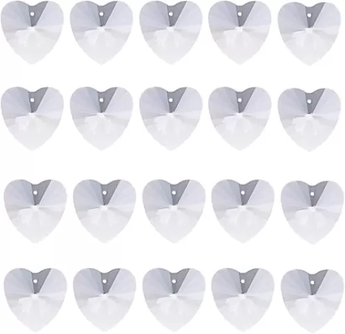 20 pcs Crystal Prisms Heart Shape Chandelier Drop Parts Hanging Pendants Curtain Lamp Drop 40mm Suncatcher with Rings Rainbow Maker Home Decor