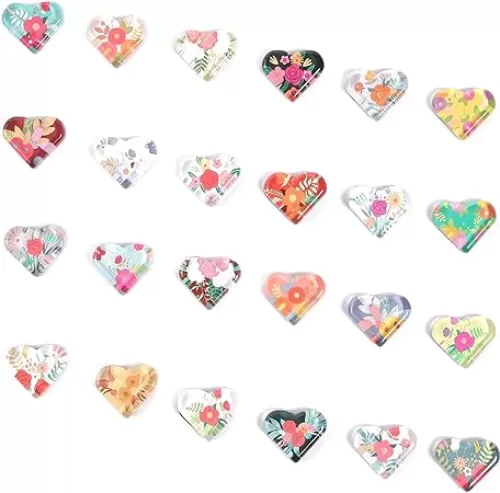 24 Pack Floral Heart Shaped Glass Refrigerator Magnets