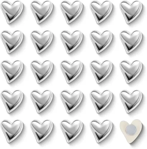24 Pcs Silver Fridge Magnets, Cute Love Heart Magnets, Refrigerator Decorative Magnet for Whiteboard Locker Cabinet