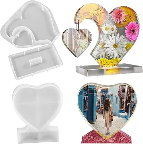 2pcs Photo Frame Resin Molds, Large Silicone Molds for Epoxy Resin, Heart Shape Picture Frame Resin Mold Silicone for DIY Personalized Photos Art Crafts Home Decor