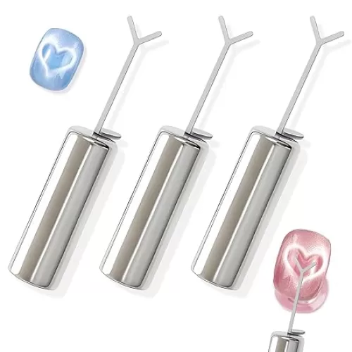 3 Pack Heart Magnet for Cat Eye Gel Polish, Heart Magnet for Nails, Cat Eye Magnetic Nail Art Tool Set, Magnet Sticks with Y-Shaped Guide, Professional Nail Magnet for Home and Salon