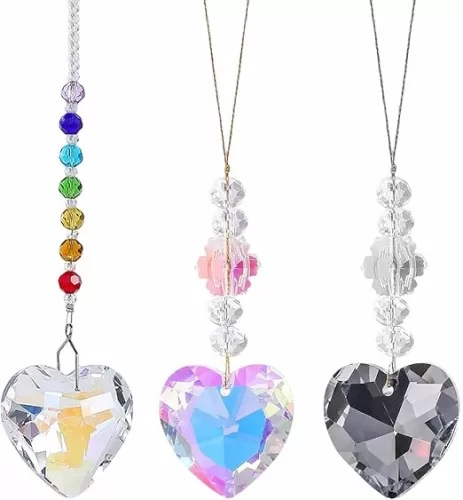 3 PCS Heart Crystal Suncatcher Prisms Colorful Love Shape Suncatcher Hanging Ornament Rainbow Pendants Home Garden Car Decoration for Home Windows Hanging Indoor Outdoor Balcony Aesthetic Patio Garden
