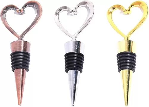3 PCS Heart Wine Bottle Stopper Stainless Steel Reusable Beverage Bottle Stoppers for Kitchen Bar Decor Keeps Wine Fresh and Valentines Gifts