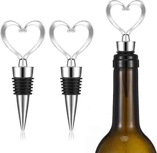 3 PCS Heart Wine Stoppers, Cute Reusable Wine Stopper Heart Shape Wine Beverage Bottle Stopper Love Design Wine Bottle Stoppers Silver Heart Bottle Cover for Wine, Champagne, Beer