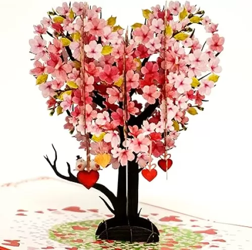 3D Heart Cherry Tree Pop Up Card - Handmade Romantic Greeting Card for Valentine's Day, Anniversary, Birthday, Wedding - Love Theme Gift for Lover, Boyfriend, Girlfriend (Red, 15.2x15.2cm)