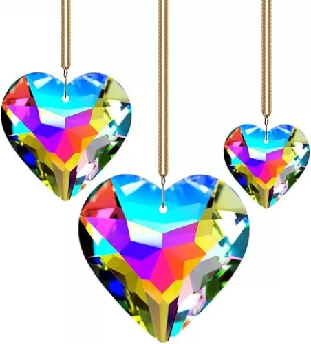 3pcs Crystal Heart Prisms Suncatcher 30/45/60mm Glass Rainbow Pendant for Chandelier, Window, Garden, Wedding, Party Decoration Clear AB