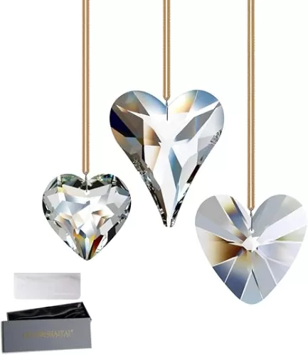 3pcs Heart Crystal Suncatcher 45/55/68mm Rainbow Maker Hanging Crystals Prism for Window, Chandelier, Garden, Home Decor Clear GOLDENHAITAI