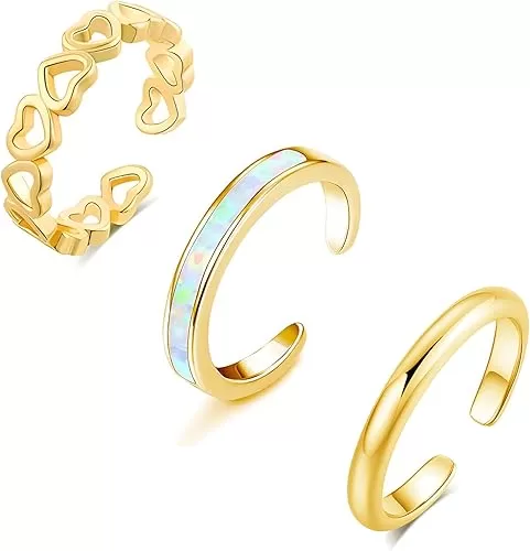 3Pcs Toe Rings for Women, Adjustable Open Toe Ring 18K Gold Cubic Zirconia Daisy Flower Simple Thin Band Hug Rings Stackable Hawaiian Summer Beach Foot Jewelry Set