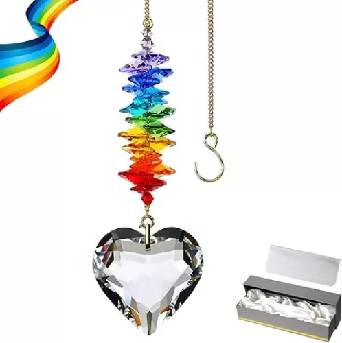 45mm Clear Heart Crystal Suncatcher, Handmade Rainbow Maker Prism, Outdoor Indoor Hanging Window Decorations, Gifts for Grandma, Mom and Children (Clear Heart)