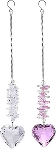 45mm Heart Shaped Hanging Crystal Suncatcher for Window Decorations with Hanging Chain, Glass Prism Sun Catcher Dream Catcher for Decor Men Women Gift (Set of 2 (Clear and Purple Heart))