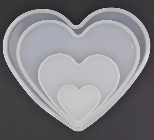 4Set Love Heart Shape Epoxy Mold - Size 18cm, 15cm, 10cm, 5.2cm DIY Resin Casting Silicone Mold (Not Deep Heart)