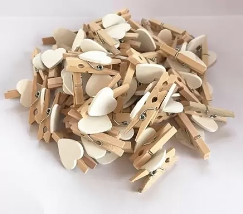 50 Pcs Mini Heart Wooden Clips Clothespins Photo Paper Peg Pin Craft Decoration Clips Laundry Storage Organization