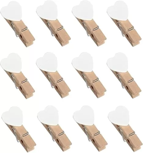 50 Pieces Mini Heart Wooden Clips Clothespins Photo Paper Peg Pin Craft Decoration Clips