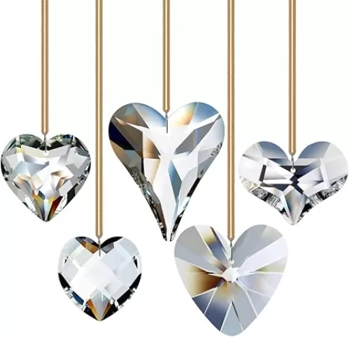 5pcs Heart Crystal Prisms Suncatcher Pendant for Window, Home Decoration Rainbow Maker Gifts Clear 42/45/52/55/68mm