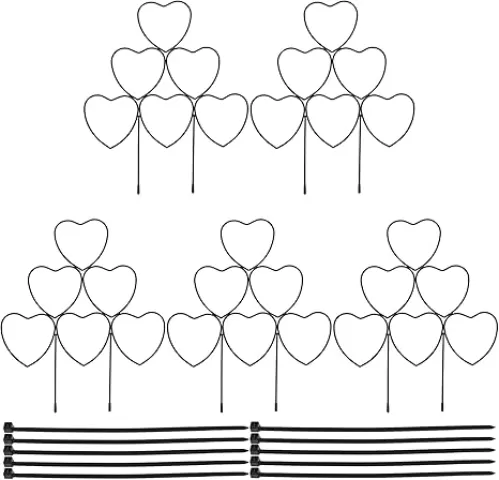 5PCS Trellis for Climbing Plants Support Frames with 10 Ties, Outdoor Indoor DIY Metal Small Trellis, Heart Shape Iron Garden Trellis for Hoya, Vines, Pothos, Monstera, Potted Plants Flower