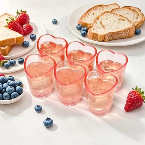 6 Pack Pink Shot Glasses Set, 1.5oz Heart Shaped Shot Glasses Sets with Heavy Base, for Whiskey, Tequila, Spirits & Liquors Valentine