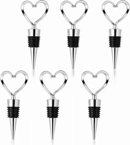 6 Pcs Cute Reusable Heart Shape Wine Bottle Stoppers - Silver, Champagne, Beer