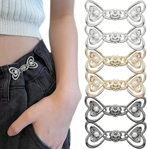 6 PCS Pants Waist Tightener Jean Buttons for Loose Jeans No Tools Detachable Decorative Waist Buckles No Sewing Adjustable Button Love Heart Pearl Button Pins for Jeans Waistband Tightener Skirts
