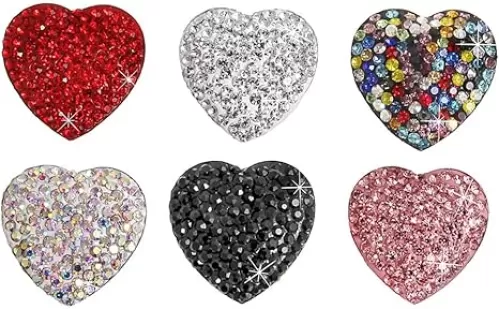 6 Pieces Refrigerator Magnets Heart Shaped Fridge Magnets Rhinestone Decorative Fridge Magnets for Office Cabinet Kitchen Whiteboard Photos, Multicolor