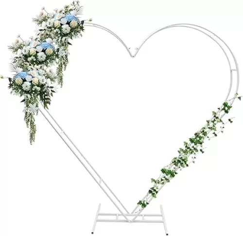 6.8ft Metal Heart Shaped Wedding Arch Backdrop Stand, Heart Shape Wedding Arches for Ceremony, Backdrop Stand for Ceremony, Party, Birthday, Bridal, Anniversary, Balloon Decoration (Heart White)