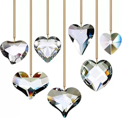 7pcs Heart Crystal Prism Suncatchers, Rainbow Hanging Crystals Ornament Pendant for Window, Chandelier Decoration Clear GOLDENHAITAI