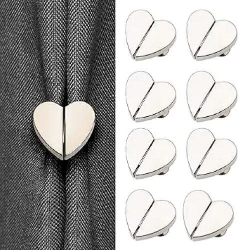 8 Pair Heart-Shaped Magnetic Curtain Closure – Curtain Clips Decorative Detachable Buckle for Indoor Outdoor Use, Prevent Light Leaking, Easy Installation, Alloy Material