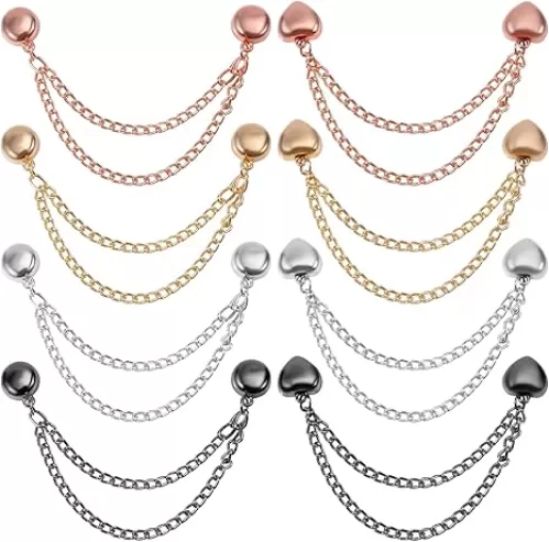 8pcs Multi-Function Magnet Clothing Pins, Heart Round Magnetic Clothes Clips with Chain, Multi-Use Strong Cinch Button for Fixing Women Hijab Scarf Long Pant Hem Shirts Sleeves Accessories(4 Colors)
