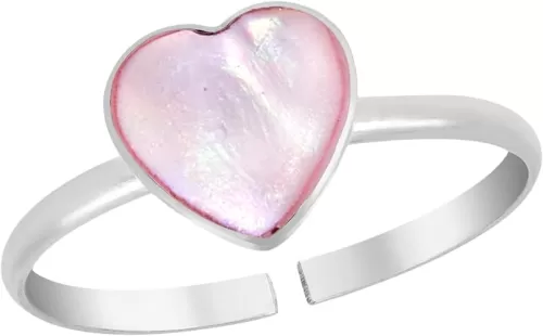 AeraVida Cute & Colorful Heart Shaped Pink Mother of Pearl Shell Inlay .925 Sterling Silver Toe or Pinky Ring
