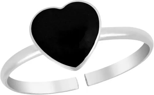 AeraVida Simple but Classic Cute Heart Simulated Black Onyx .925 Sterling Silver Toe Ring or Pinky Pretty Ring