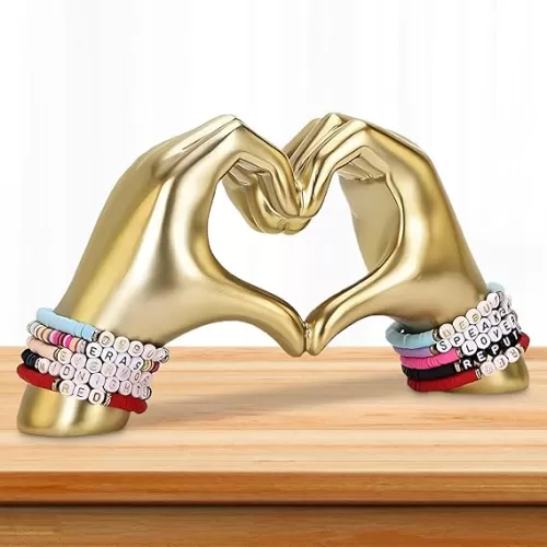 Aesthetic Shelf Decor Heart Shape Resin Abstract Hand Love Gesture Statue Figurines Modern Decor for Home Boho Wedding Deco(Color: Gold)