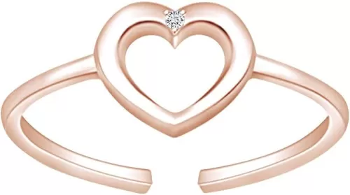 AFFY 925 Sterling Silver Round Cubic Zirconia Heart Adjustable Toe Ring for Women