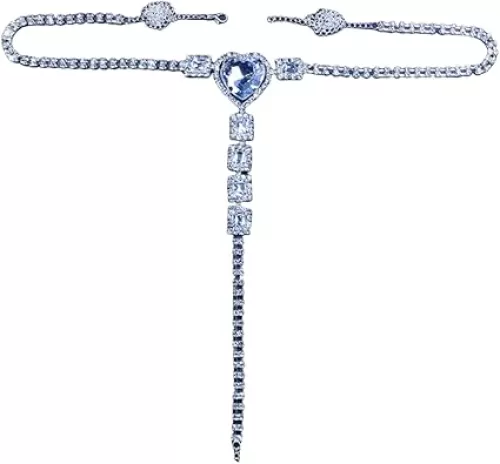 Aimimier Rhinestone Panties Thong Summer Beach Bikini Body Chain Crystal Heart Pendant Waist Belly Chain for Women