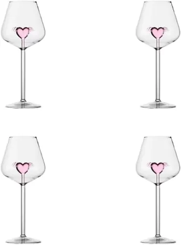 Angel Heart Stem Wine Glasses Set of 4 - High Borosilicate Glass, Aesthetic Goblets for Wedding Toasting, Gift-Ready (16.90fl oz)