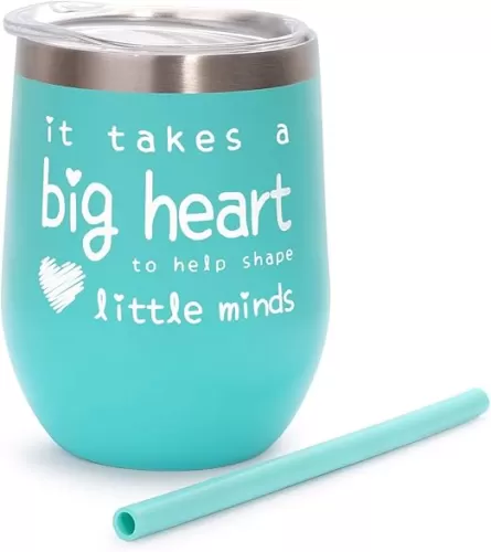 AOZITA Teacher Appreciation Gifts For Women Wine Glass Tumbler - It Takes a Big Heart to Help Shape Little Minds - Best Teacher Gifts from Student - Mint, 12 oz