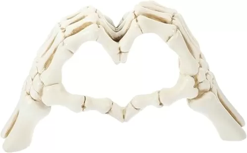 Artibetter Heart Hands Sculpture Gesture Heart Decoration Love Ornament Skeleton Hearts Sculpture Skull Couple Statue Heart Shape Figurine for for Home Bedroom Bookshelf Shelves Decor