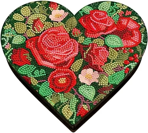 ATDMS 5D Heart-Shaped Diamond Painting Wooden Box DIY Diamond Art Kits with Adult Diamond Art Gift Box for Valentine's Day Desktop Decor