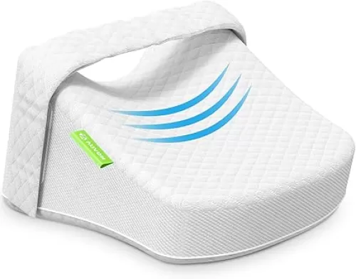 AUVON Contoured Leg Knee Pillow for Side Sleepers Seelping, Cooling Memory Foam Leg Pillow for Sciatica, Back, Knee and Joint Pain Relief, Helps Spine Alignment, FSA HSA Eligible Hip Pillow with Strap