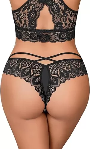 Avidlove Lace Panties for Women Rhinestone Cheeky Briefs Criss Cross String Hipster Underwear