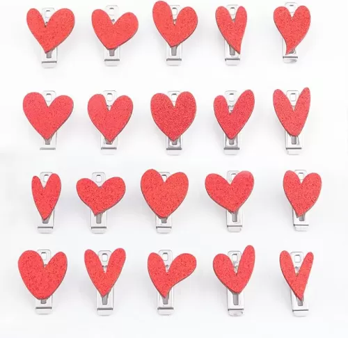 Bag Clips for Food Storage, Cute Glitter Red Heart Chip Clips, Stainless Steel, Multipurpose Clips, Can Be Use As Bread Bag Clips, Metal Clips for Paper, Or Mini Clothespins for Photos, 20 Clips