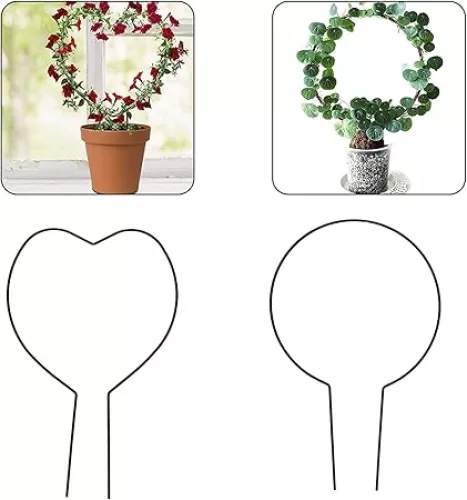 belupai 2pcs Plant Climbing Frame, Metal Indoor Plant Trellis Heart/Round Shape Wire Plant Stakes Potted Plant Support Racks for Vines Pothos Rose Monstera Accessories