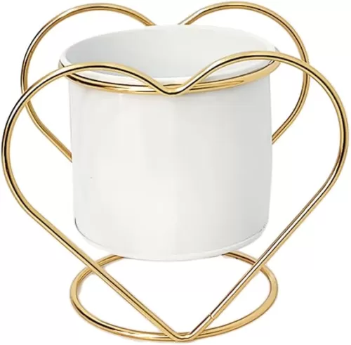 BESPORTBLE Gold Metal Planter with Heart Shaped Stand Modern Style Flower Plant Pots Wedding Vase Candle Holder Centerpiece for Living Room Office Garden Balcony
