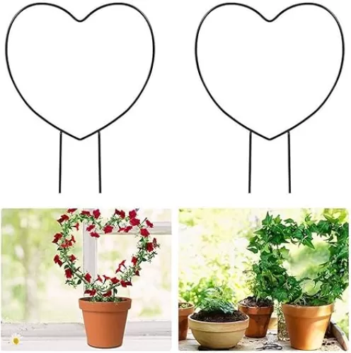 Black Iron Garden Trellis Heart Shaped Plants Climbing Rack for Outdoor Indoor Decor (Black)