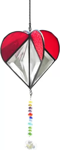 BOXCASA 3D Heart Stained Glass Suncatchers, Crystals Suncatchers for Windows, Stained Glass Window Hanging with Chakra Crystal Pendants for Sister, for Mom Grandma Aunt Nana…