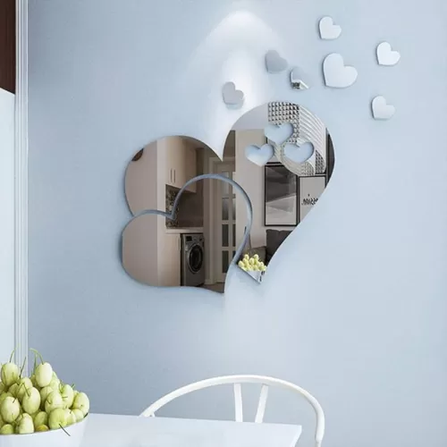 CCINEE 11 pcs Heart Shape Mirror Wall Sticker 3D Art Wall Decal Removable Mirror Wall Sticker for St. Valentine's Day Home Decoration