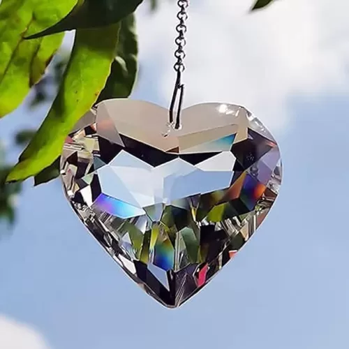 Clear Glass Crystal Heart Prism Pendant Suncatcher 2 inches