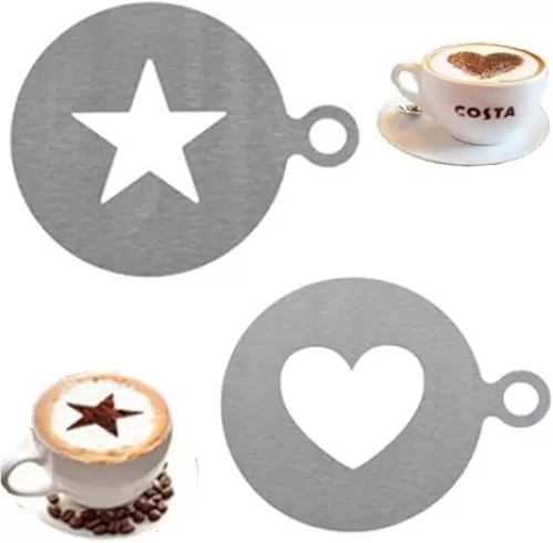 Coffee Stencils, LIUHUIZEYU 2 Pcs Latte Art Heart Star Shape Coffee Mold Tool for Latte Cappuccino Cupcake Cookies Hot Chocolate DIY Craft Decor